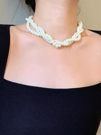 ウェディングネックレス アイボリー アイボリー ラウンドブリリアントボールチェーン 16インチアンダーウェディングネックレス