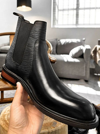 メンズ チェルシーブーツ 本革 アンクルブーツ 伸縮性のあるゴア カジュアル ドレスシューズ