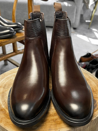メンズ チェルシーブーツ 本革 アンクルブーツ 伸縮性のあるゴア カジュアル ドレスシューズ