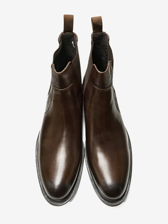 ブラウン メンズ チェルシーブーツ 本革 アンクルブーツ 伸縮性のあるゴア カジュアル ドレスシューズ
