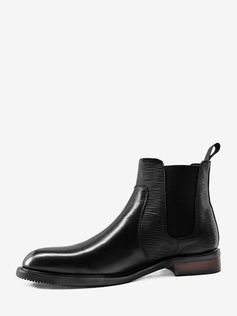 ブラック メンズ チェルシーブーツ 本革 アンクルブーツ 伸縮性のあるゴア カジュアル ドレスシューズ