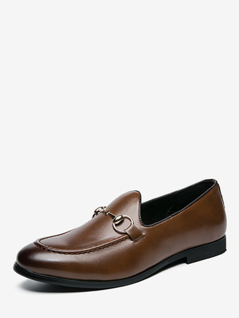 ブラウンメンズ ビットローファー ビジネスカジュアル スリッポン 通気性 ポインテッドトゥ レザーシューズ