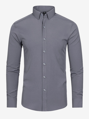 グレイメンズ 長袖シャツ ボタンダウン 伸縮性 無地 トップス