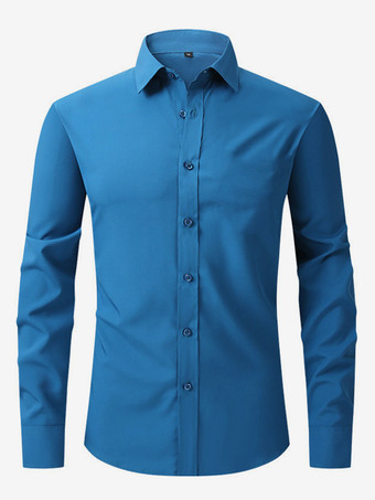 ティールメンズ 長袖シャツ ボタンダウン 伸縮性 無地 トップス