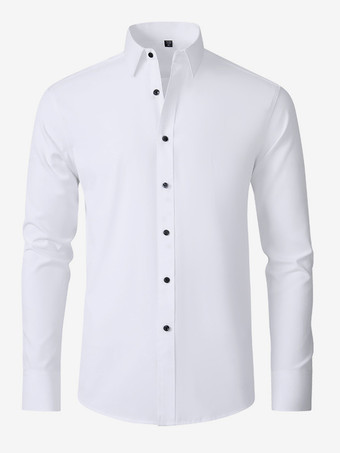 ホワイト メンズ 長袖シャツ スリムフィット ボタンダウン 無地 トップス