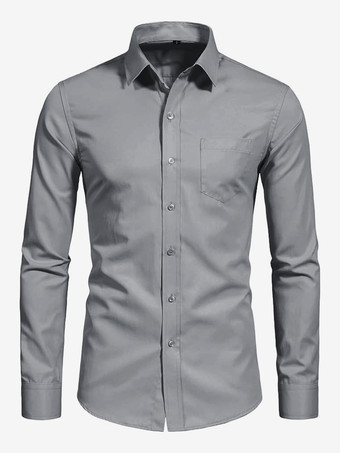 グレイメンズ 長袖シャツ 伸縮性ボタンダウン スリムフィット 無地シャツ