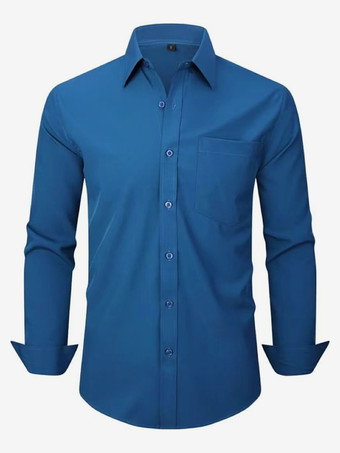 ティールメンズ 長袖シャツ 伸縮性ボタンダウン スリムフィット 無地シャツ