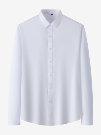 ホワイト メンズ長袖シャツ シワになりにくいビジネスカジュアル アイスシルクシャツ