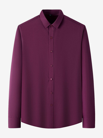 ワインレッド メンズ長袖シャツ シワになりにくいビジネスカジュアル アイスシルクシャツ