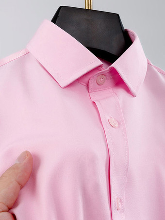 ピンクメンズ 半袖シャツ しわになりにくい ビジネスカジュアル アイスシルクシャツ