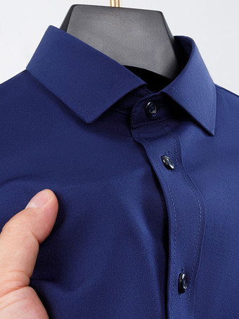 ダークネイビーメンズ 半袖シャツ しわになりにくい ビジネスカジュアル アイスシルクシャツ