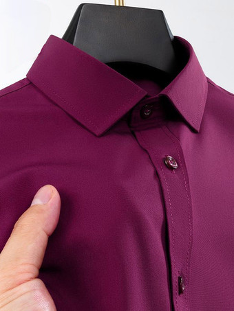 ワインレッド メンズ 半袖シャツ しわになりにくい ビジネスカジュアル アイスシルクシャツ