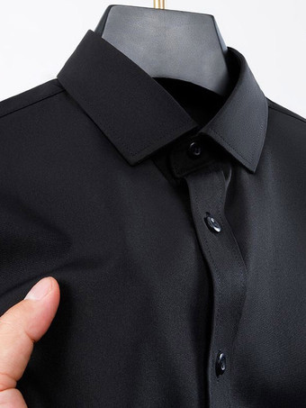 ブラック メンズ 半袖シャツ しわになりにくい ビジネスカジュアル アイスシルクシャツ