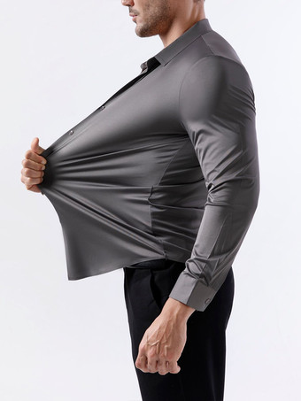 グレイメンズシャツ シームレス 高伸縮性 長袖 しわになりにくい メンズシャツ