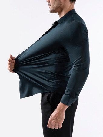 グレーブルーメンズシャツ シームレス 高伸縮性 長袖 しわになりにくい メンズシャツ