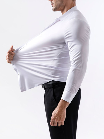 ホワイト メンズシャツ シームレス 高伸縮性 長袖 しわになりにくい メンズシャツ