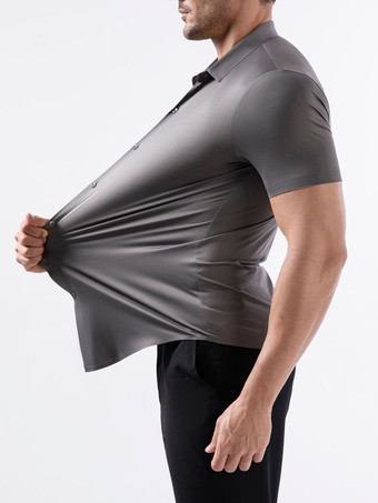 グレイメンズ伸縮性シャツ シワ防止メンズ半袖シャツ