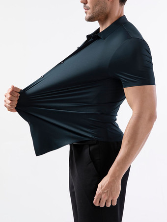 グレーブルーメンズ伸縮性シャツ シワ防止メンズ半袖シャツ