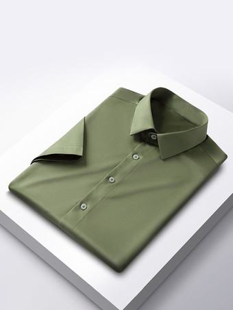 ハンターグリーン メンズ 半袖 夏シャツ アイスシルク しわになりにくいトップス