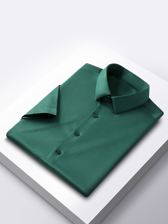 ダークグリーンメンズ 半袖 夏シャツ アイスシルク しわになりにくいトップス