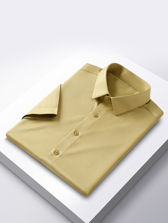 オレンジ メンズ 半袖 夏シャツ アイスシルク しわになりにくいトップス