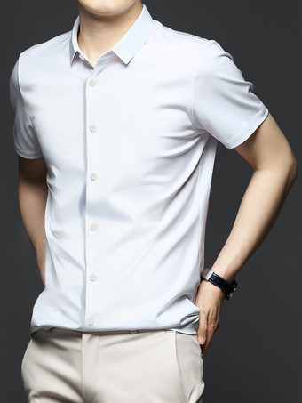 ホワイト メンズ 半袖 夏シャツ アイスシルク しわになりにくいトップス