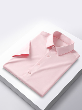 ピンクメンズ 半袖 夏シャツ アイスシルク しわになりにくいトップス