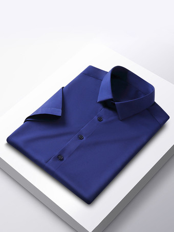 ダークネイビーメンズ 半袖 夏シャツ アイスシルク しわになりにくいトップス