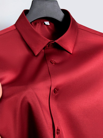 ワインレッド メンズ 半袖 夏シャツ アイスシルク しわになりにくいトップス