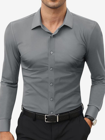 グレイメンズ ビジネスカジュアル 長袖 ストレッチシャツ 無地シャツ