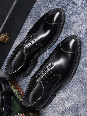 メンズ オックスフォード ドレスシューズ ポインテッドトゥ ビジネスカジュアル 本革 レースアップ キャップトゥシューズ