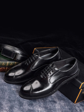 メンズ オックスフォード ドレスシューズ ポインテッドトゥ ビジネスカジュアル 本革 レースアップ キャップトゥシューズ