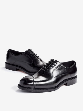 メンズ オックスフォード ドレスシューズ ポインテッドトゥ ビジネスカジュアル 本革 レースアップ キャップトゥシューズ