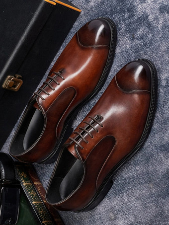 メンズ オックスフォード ドレスシューズ ポインテッドトゥ ビジネスカジュアル 本革 レースアップ キャップトゥシューズ