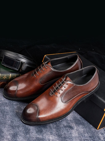 メンズ オックスフォード ドレスシューズ ポインテッドトゥ ビジネスカジュアル 本革 レースアップ キャップトゥシューズ