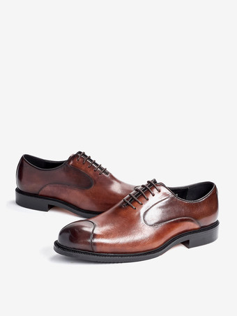 メンズ オックスフォード ドレスシューズ ポインテッドトゥ ビジネスカジュアル 本革 レースアップ キャップトゥシューズ