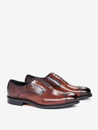 メンズ オックスフォード ドレスシューズ ポインテッドトゥ ビジネスカジュアル 本革 レースアップ キャップトゥシューズ