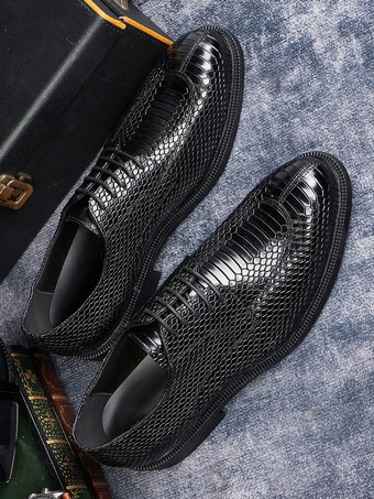 メンズ ダービー ドレスシューズ 本物のパイソン型押しレザー ビジネスフォーマルシューズ