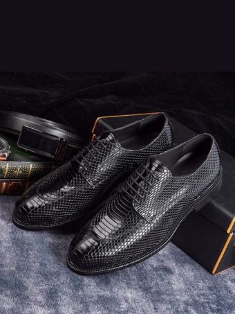 メンズ ダービー ドレスシューズ 本物のパイソン型押しレザー ビジネスフォーマルシューズ