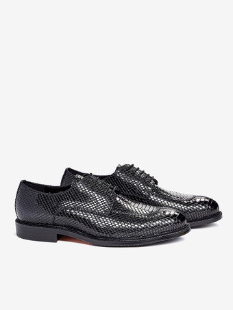 メンズ ダービー ドレスシューズ 本物のパイソン型押しレザー ビジネスフォーマルシューズ
