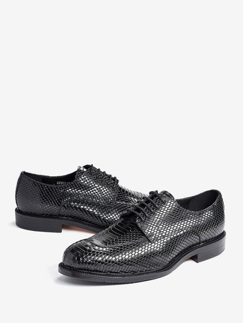 メンズ ダービー ドレスシューズ 本物のパイソン型押しレザー ビジネスフォーマルシューズ