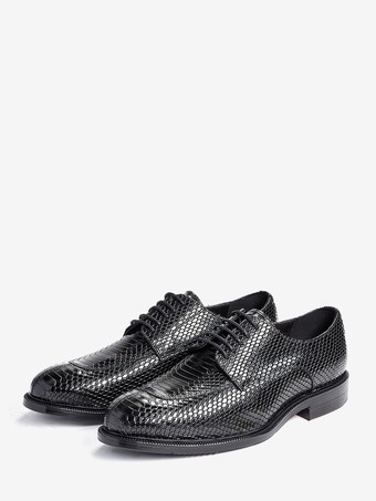 ブラック メンズ ダービー ドレスシューズ 本物のパイソン型押しレザー ビジネスフォーマルシューズ