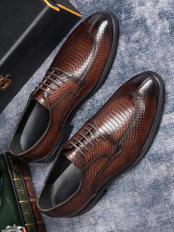メンズ ダービー ドレスシューズ 本物のパイソン型押しレザー ビジネスフォーマルシューズ