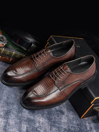 メンズ ダービー ドレスシューズ 本物のパイソン型押しレザー ビジネスフォーマルシューズ