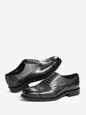 メンズオックスフォードシューズ ラウンドトゥ ドレスシューズ 本革 ビジネスフォーマル キャップトゥシューズ