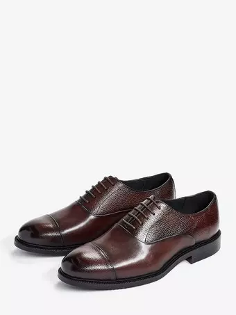 Mens Oxfords Round Toe Dress Shoes Genuine Leather Business Formal Cap Toe  Shoes - Milanoo.com