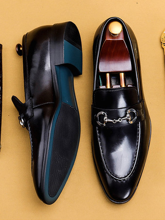 メンズ ホースビットローファー 本革 ポインテッドトゥ スリッポン ドレスシューズ