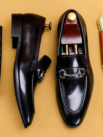 メンズ ホースビットローファー 本革 ポインテッドトゥ スリッポン ドレスシューズ