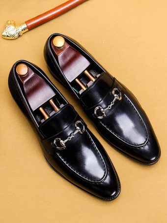 メンズ ホースビットローファー 本革 ポインテッドトゥ スリッポン ドレスシューズ