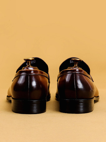 メンズ ホースビットローファー 本革 ポインテッドトゥ スリッポン ドレスシューズ